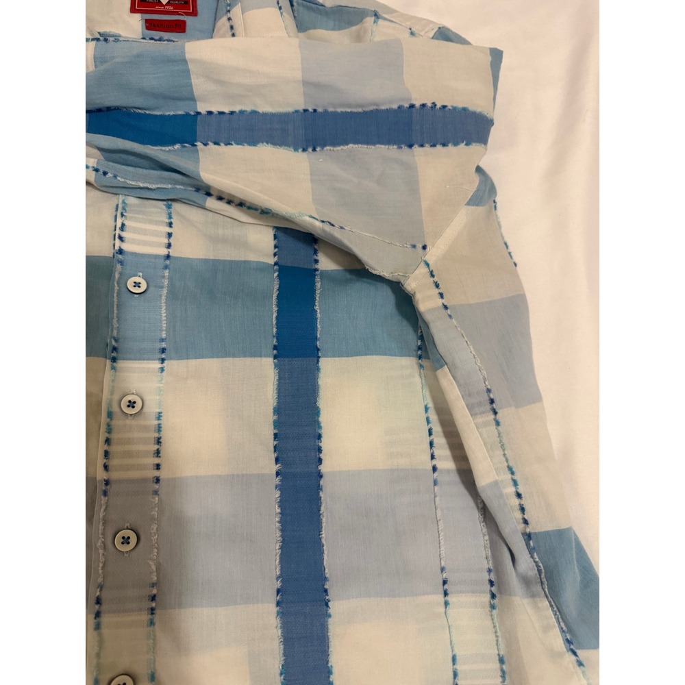 Haupt Germany Mens Blue White Check Textured Fashion Fit Button Down Shirt L - Picture 9 of 15